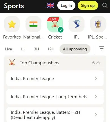 Parimatch app cricket tournaments
