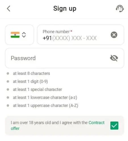 Sign up Parimatch app