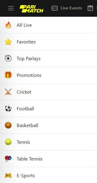 Parimatch app sports betting options