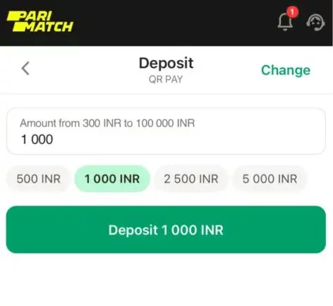 deposit money Parimatch app