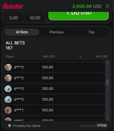 Aviator game bet history
