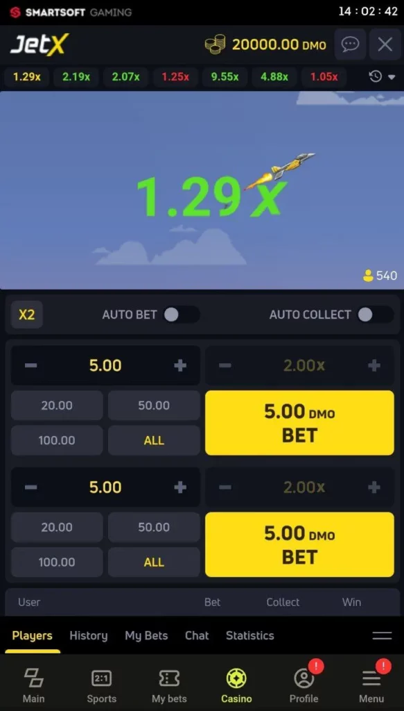 JetX gameplay on app