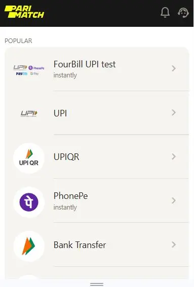 Parimatch app deposit