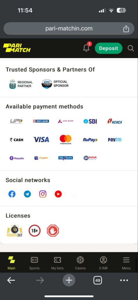 Parimatch banking methods