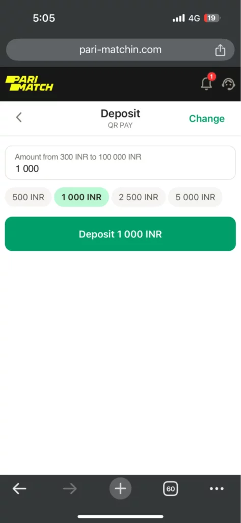 Parimatch Payment Deposit Portal