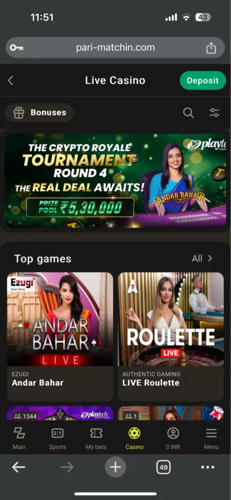 Parimatch Live Casino Games